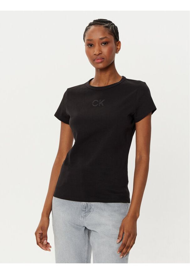 Calvin Klein T-Shirt Satin K20K207974 Czarny Regular Fit. Kolor: czarny. Materiał: bawełna