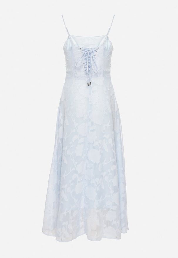 Born2be - Jasnoniebieska Rozkloszowana Sukienka Vices z Gorsetowym Wiązaniem Fenosella. Okazja: na imprezę. Typ kołnierza: dekolt gorset. Kolor: niebieski. Długość rękawa: na ramiączkach. Sezon: lato. Typ sukienki: gorsetowe. Styl: elegancki