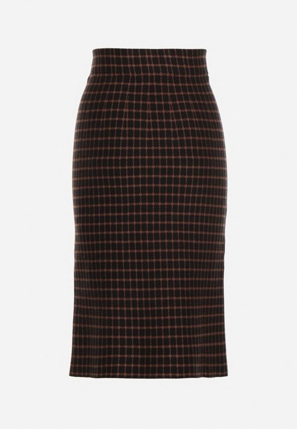 Born2be - Czarna Ołówkowa Tweedowa Spódnica w Kraciasty Wzór z Guzikami Anitusa. Okazja: na co dzień. Kolor: czarny. Materiał: jeans. Styl: klasyczny, casual, elegancki