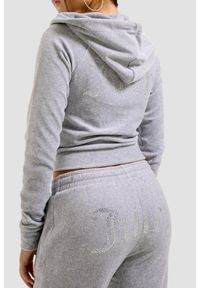 Juicy Couture - JUICY COUTURE Szara damska bluza Madison Hoodie, Rozmiar L. Typ kołnierza: kaptur. Kolor: szary. Materiał: materiał, poliester, elastan. Wzór: aplikacja. Styl: elegancki