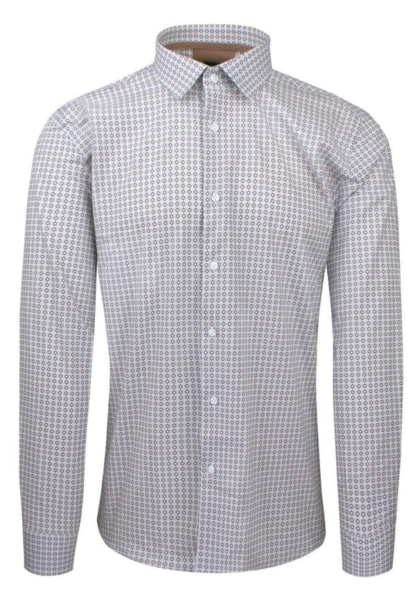 Bawełniana Koszula Elegancka, Slim - Victorio - Brązowo-Niebieski Drobny Wzór. Kolor: wielokolorowy. Materiał: bawełna, elastan. Styl: elegancki