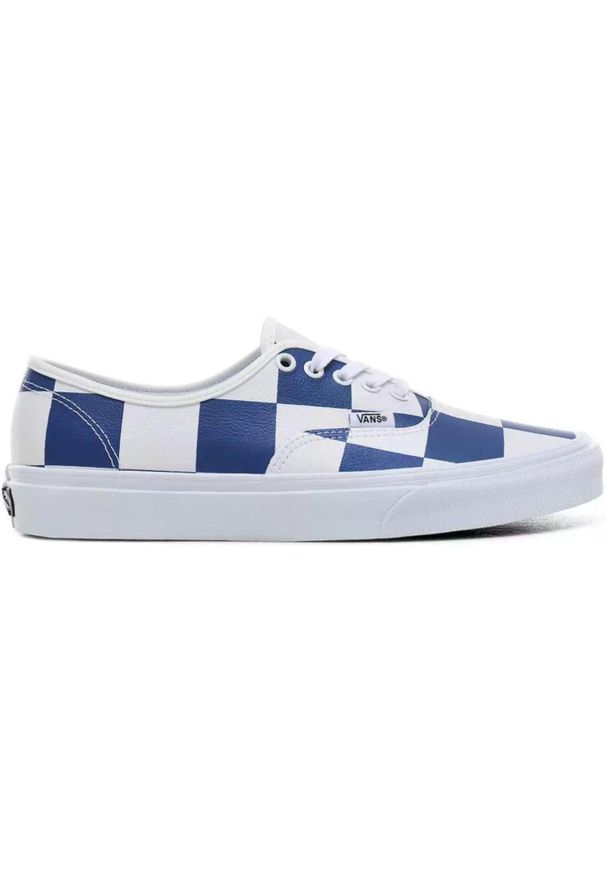 Vans - Glemo Authentic Check Skórzane buty – Niebiesko-białe 39. Okazja: na co dzień. Kolor: biały, niebieski, wielokolorowy. Materiał: skóra. Model: Vans Authentic