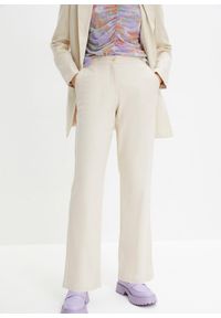 bonprix - Spodnie high-waist z mieszanki wiskozy z lnem. Stan: podwyższony. Kolor: beżowy. Materiał: wiskoza, len #1