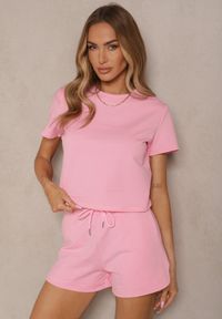 Renee - Różowy Bawełniany T-shirt o Fasonie Cropped Galionela. Okazja: na co dzień. Kolor: różowy. Materiał: bawełna. Sezon: lato, wiosna. Styl: casual