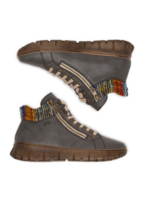 Rieker Trzewiki N1305-45 Szary. Kolor: szary. Materiał: skóra, syntetyk