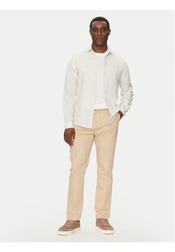 Calvin Klein Jeans Koszula Linen Stripe Slim Shirt K10K109332 Beżowy Regular Fit. Kolor: beżowy. Materiał: len