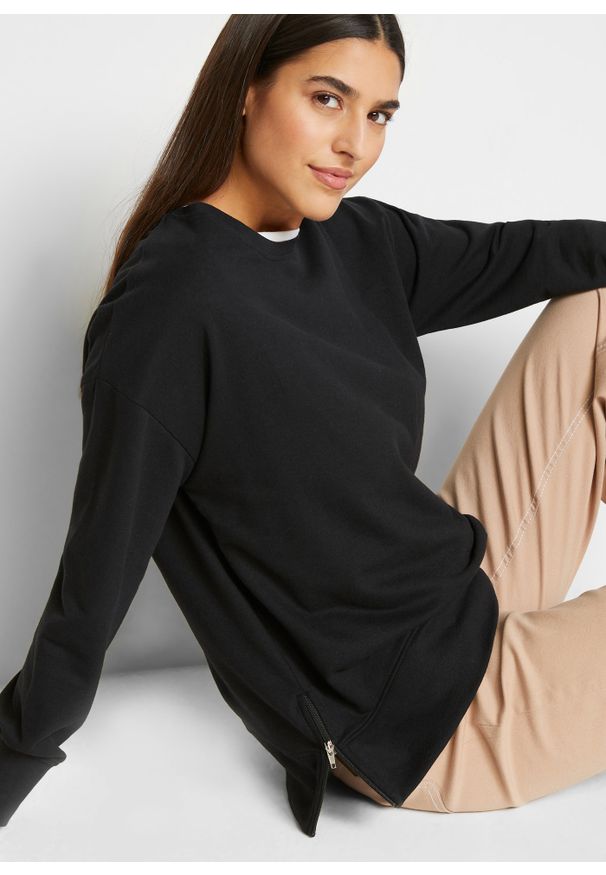 bonprix - Bluza z mieszanki bawełny. Kolor: czarny. Materiał: bawełna
