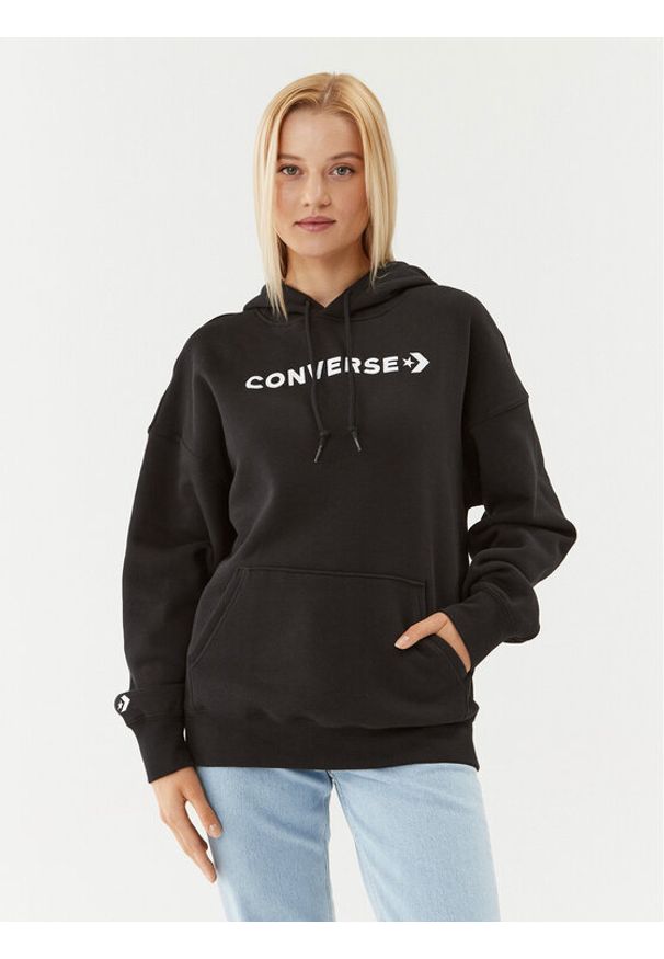 Converse Bluza Wordmark Fleece Hoodie Emb 10025690-A06 Czarny Regular Fit. Kolor: czarny. Materiał: bawełna