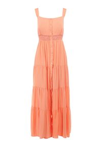 Born2be - Pomarańczowa Sukienka Fahiza. Typ kołnierza: dekolt kwadratowy. Kolor: różowy. Materiał: wiskoza, tkanina. Długość rękawa: na ramiączkach. Wzór: gładki, ażurowy. Sezon: lato. Styl: boho #6