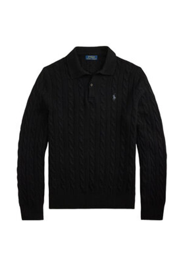Polo Ralph Lauren Sweter 710974165001 Czarny Regular Fit. Typ kołnierza: polo. Kolor: czarny. Materiał: wełna