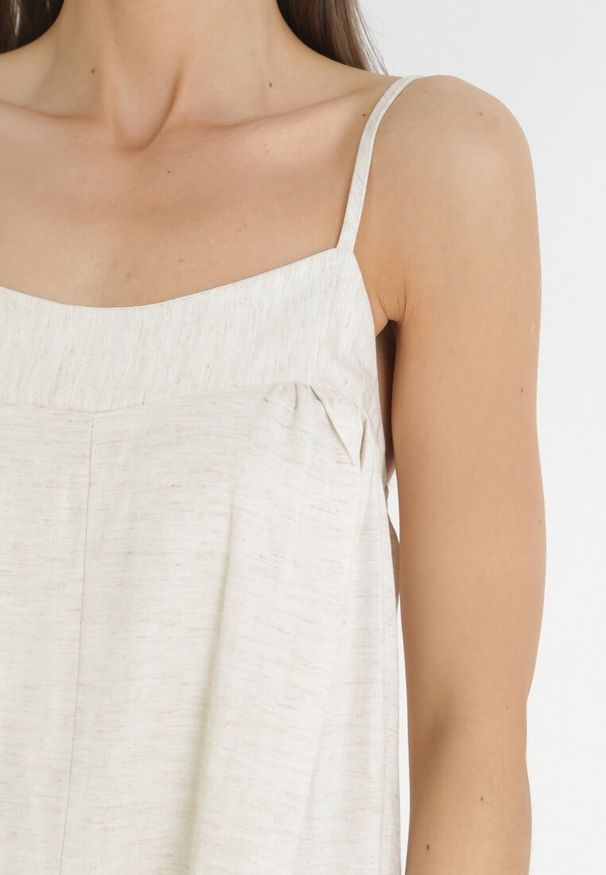 Born2be - Beżowy Bawełniany Kombinezon na Cienkich Ramiączkach Noela. Kolor: beżowy. Materiał: bawełna. Długość rękawa: na ramiączkach. Długość: długie