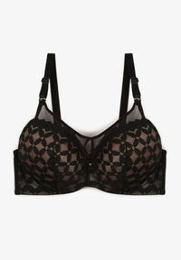 Renee - Czarno-Beżowy Biustonosz o Kroju Full Cup Push-Up Zdobiony Geometrycznym Wzorem Zoliri. Kolor: czarny. Materiał: bawełna. Rodzaj stanika: push-up. Wzór: geometria, aplikacja