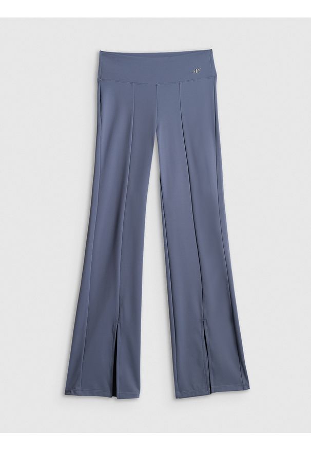 4f - 4F Spodnie do jogi z rozszerzanymi nogawkami damskie - niebieskie XL. Stan: podwyższony. Kolor: niebieski. Materiał: skóra, materiał. Długość: długie. Sport: joga i pilates