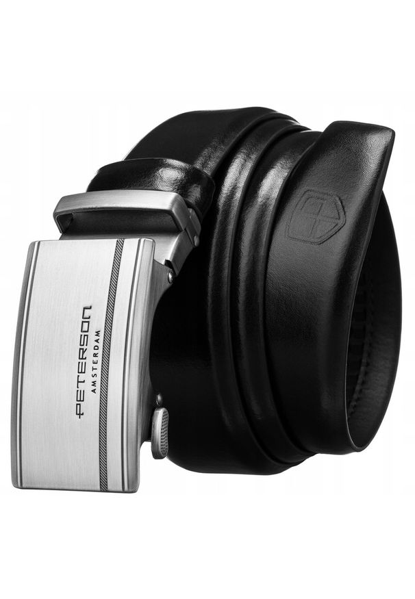 Pasek męski Peterson PTN A006 BLACK czarny. Kolor: czarny. Materiał: jeans, skóra