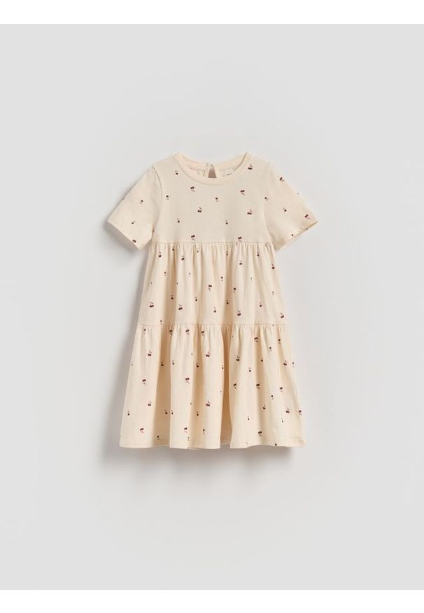 Reserved - Sukienka we wzory - kremowy. Kolor: kremowy. Materiał: bawełna