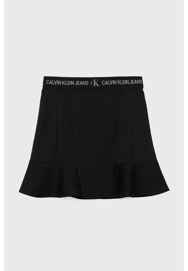 Calvin Klein Jeans Spódnica dziecięca IG0IG01311.PPYY kolor czarny mini prosta. Okazja: na co dzień. Kolor: czarny. Materiał: dzianina. Styl: casual