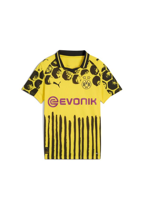 Puma - Młodzieżowa koszulka KIDSUPER × BORUSSIA DORTMUND PUMA Faster Yellow Black. Kolor: czarny, wielokolorowy, żółty. Wzór: kolorowy, geometria. Sport: piłka nożna