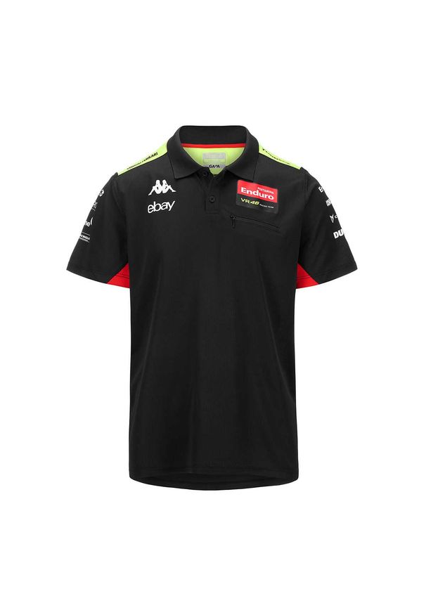 Polo dla dzieci Kappa Acrazon VR46. Typ kołnierza: polo. Kolor: żółty, czerwony, czarny, wielokolorowy. Styl: sportowy, młodzieżowy