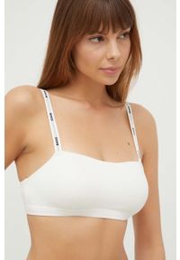 BOSS biustonosz kolor beżowy gładki. Kolor: beżowy. Materiał: materiał, wiskoza. Rodzaj stanika: odpinane ramiączka. Wzór: gładki