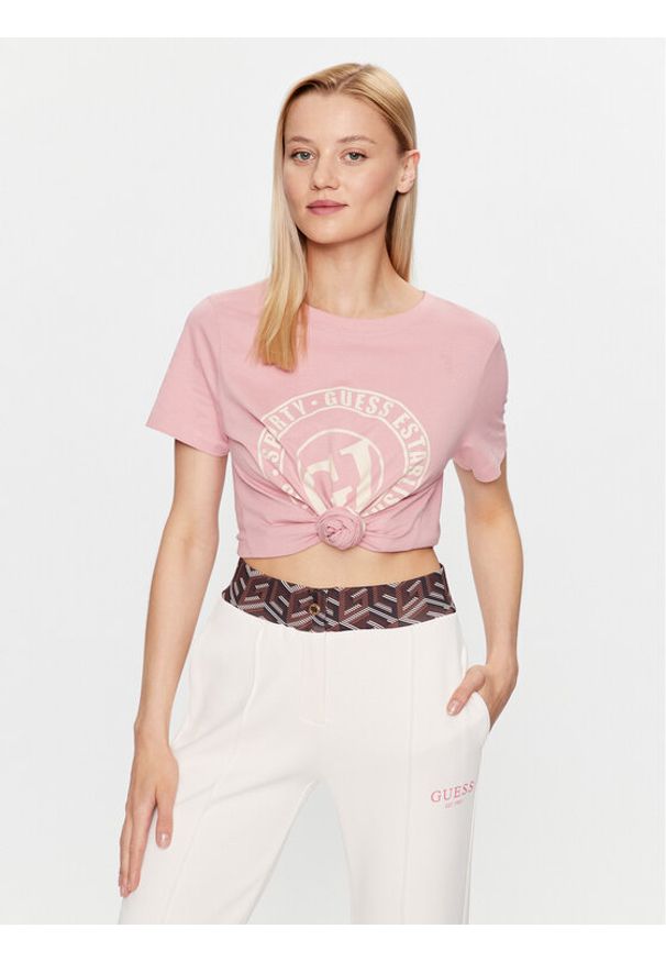 Guess T-Shirt Debora V3YI07 I3Z14 Różowy Regular Fit. Kolor: różowy. Materiał: bawełna