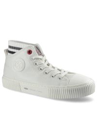 Białe Sneakersy Cross Jeans Damskie Stylowe Buty. Okazja: na co dzień. Wysokość cholewki: przed kolano. Zapięcie: pasek. Kolor: biały. Materiał: syntetyk, dzianina, materiał. Szerokość cholewki: normalna