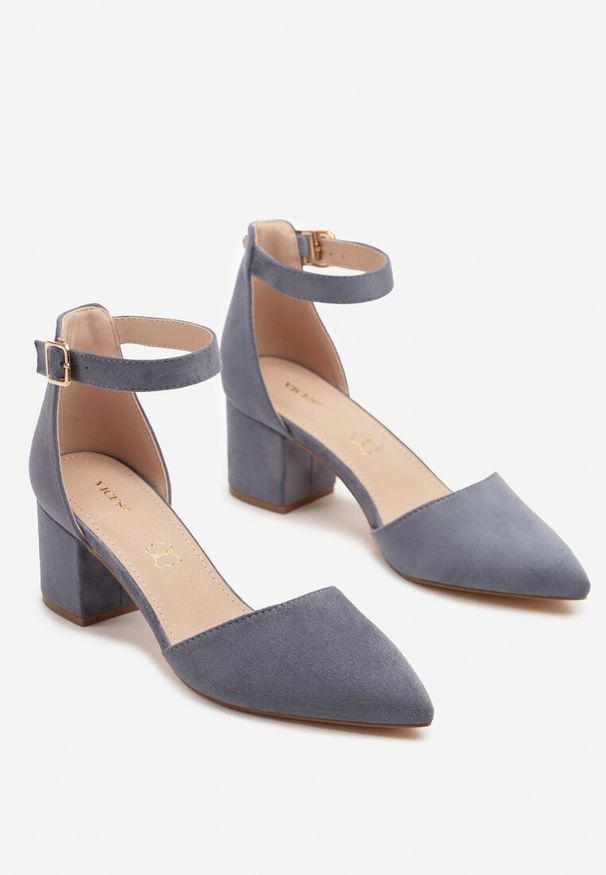 Renee - Niebieskie Czółenka na Słupku Vices ze Skórzaną Wkładką i Paskiem przy Kostce Nurilora. Zapięcie: pasek. Kolor: niebieski. Materiał: skóra. Obcas: na słupku. Styl: elegancki. Wysokość obcasa: średni