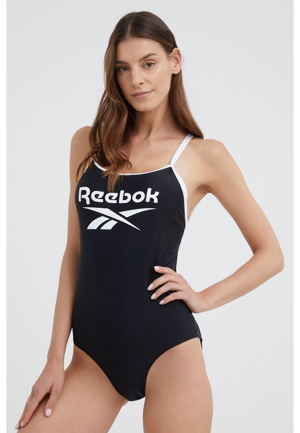 Reebok jednoczęściowy strój kąpielowy 74033 kolor czarny usztywniona miseczka. Kolor: czarny. Materiał: skóra
