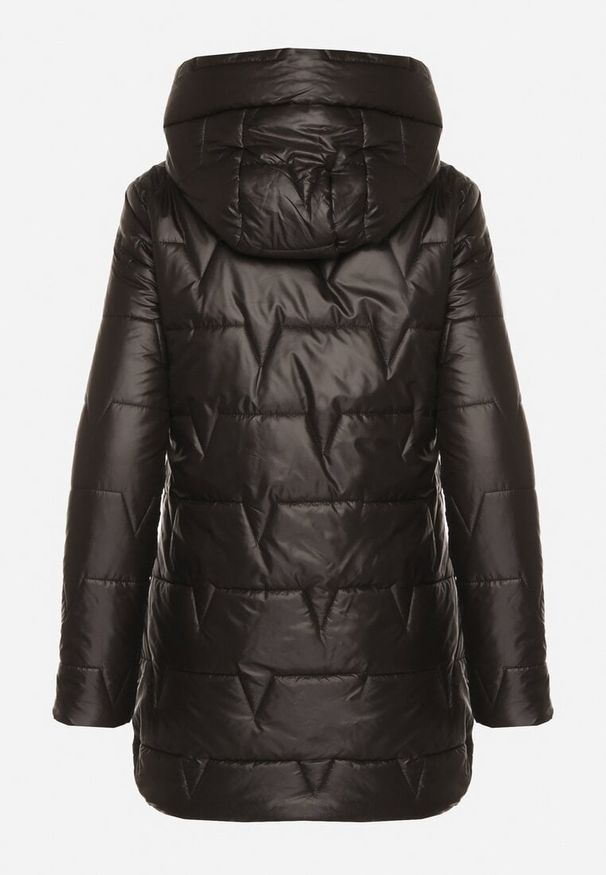 Born2be - Czarna Pikowana Kurtka Przejściowa z Bocznymi Suwakami i Kapturem Soralessa. Okazja: na co dzień, na spotkanie biznesowe, do pracy. Kolor: czarny. Materiał: dzianina, jeans. Długość rękawa: długi rękaw. Długość: długie. Styl: casual, biznesowy