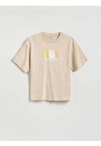 Reserved - Bawełniany t-shirt - kremowy. Kolor: kremowy. Materiał: bawełna #1