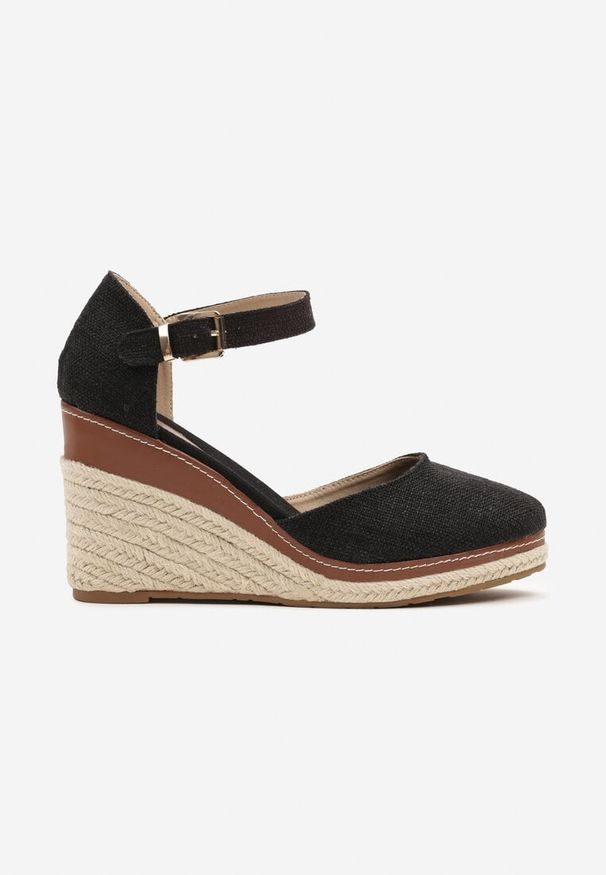 Born2be - Czarne Sandały Espadryle na Plecionym Koturnie Alanilis. Okazja: na co dzień. Zapięcie: klamry. Kolor: czarny. Sezon: lato. Obcas: na koturnie. Styl: casual, elegancki