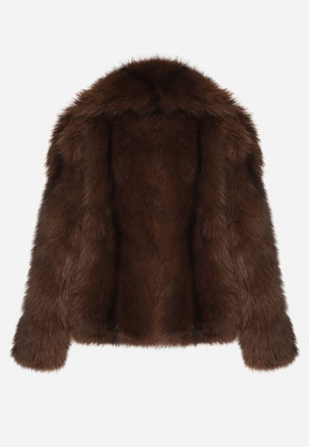 Born2be - Brązowa Oversizowa Kurtka Futerko z Szerokim Kołnierzem Lenelle. Okazja: na co dzień, na imprezę. Typ kołnierza: golf. Kolor: brązowy. Materiał: futro. Styl: casual, elegancki