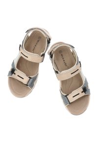 Sandały damskie McKeylor, cholewka ze skóry naturalnej regulowane paski na rzepy płaska podeszwa, beżowo niebieskie, 95414. Zapięcie: rzepy. Kolor: beżowy. Materiał: skóra. Wzór: paski. Obcas: na płaskiej podeszwie #3
