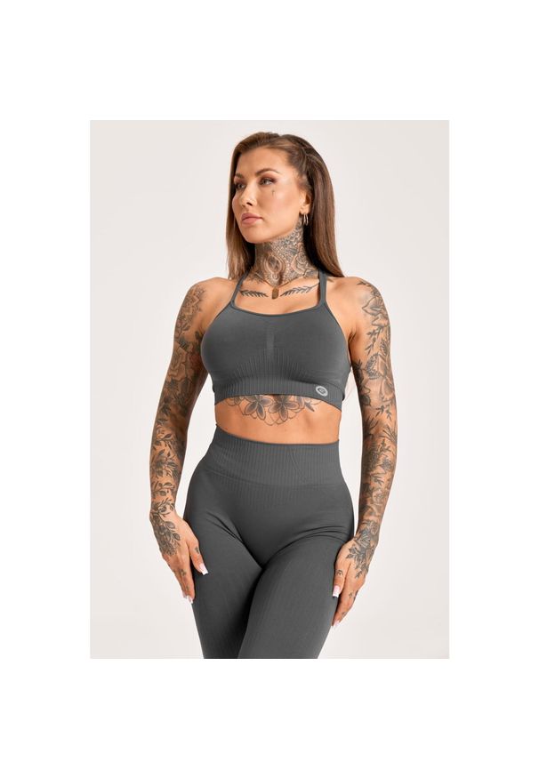 GYM GLAMOUR - Stanik fitness cardio damski Gym Glamour push up 2.0. Kolor: szary. Rodzaj stanika: push-up. Sport: fitness
