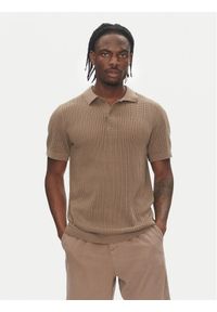 Lindbergh Polo 30-804126 Beżowy Relaxed Fit. Typ kołnierza: polo. Kolor: beżowy. Materiał: bawełna