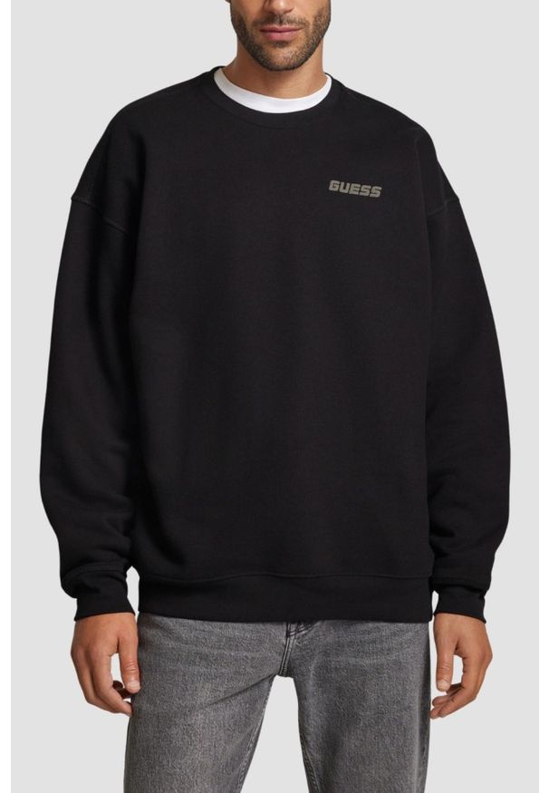 Guess - GUESS Czarna bluza męska Emis Cn, Rozmiar XXL. Kolor: czarny. Materiał: materiał, poliester, bawełna. Długość rękawa: długi rękaw. Długość: długie. Styl: klasyczny