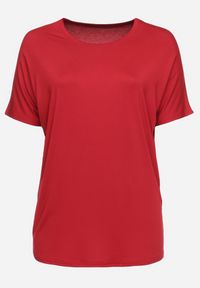 Born2be - Bordowy T-shirt z Rękawami w typie Nietoperza Salilena. Okazja: na co dzień. Kolor: czerwony. Materiał: jeans. Wzór: aplikacja. Styl: casual, elegancki, wizytowy #3