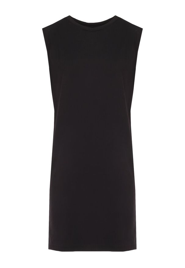 Born2be - Czarna Sukienka Nemeope. Kolor: czarny. Materiał: bawełna, tkanina, jeans. Długość rękawa: bez rękawów. Wzór: aplikacja, gładki. Styl: klasyczny, wakacyjny. Długość: mini