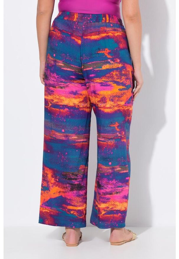 ULLA POPKEN - Damskie Spodnie palazzo szeroka prosta nogawka elastyczny pas. Kolekcja: plus size. Kolor: pomarańczowy, wielokolorowy, żółty. Materiał: wiskoza, materiał. Długość: długie