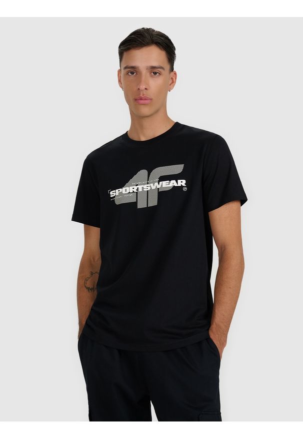 4f - 4F T-shirt regular z nadrukiem męski - czarny M. Kolor: czarny. Materiał: skóra, bawełna, materiał. Wzór: nadruk