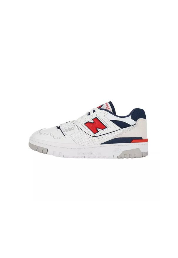 Buty do chodzenia męskie New Balance BB550ESD. Zapięcie: sznurówki. Kolor: biały, niebieski, wielokolorowy. Materiał: skóra. Szerokość cholewki: normalna. Sport: turystyka piesza