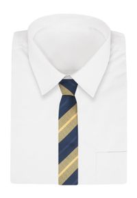 Alties - Krawat - ALTIES - Żółto Granatowe Prążki. Kolor: złoty, niebieski, wielokolorowy, żółty. Materiał: tkanina. Wzór: prążki. Styl: elegancki, wizytowy