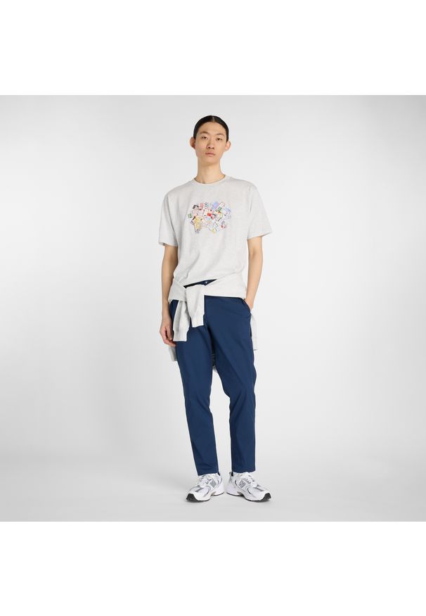 Koszulka męska New Balance MT53905AHH – szara. Kolor: szary. Materiał: bawełna, dresówka. Wzór: aplikacja