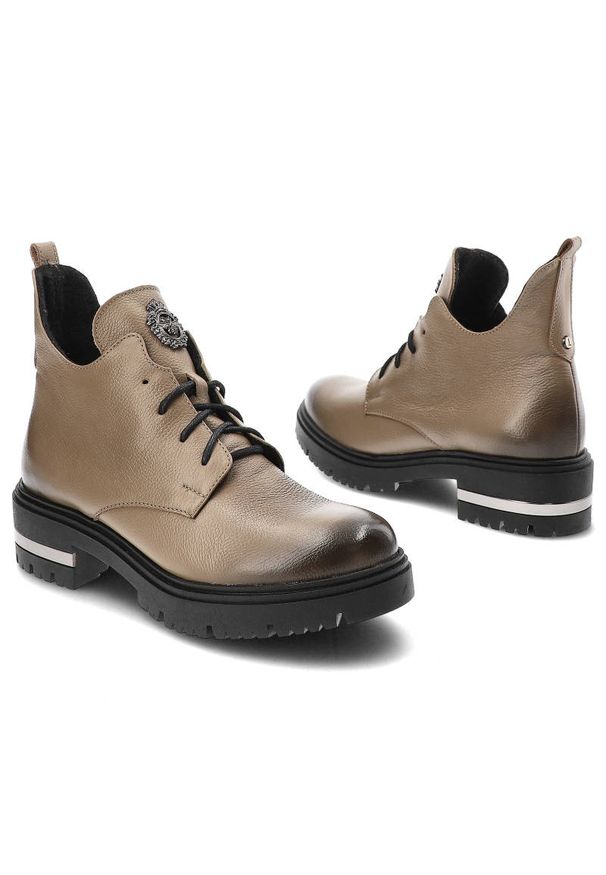 Beżowe Botki Lemar Damskie Eleganckie Obuwie. Kolor: beżowy. Materiał: skóra. Szerokość cholewki: normalna. Styl: elegancki