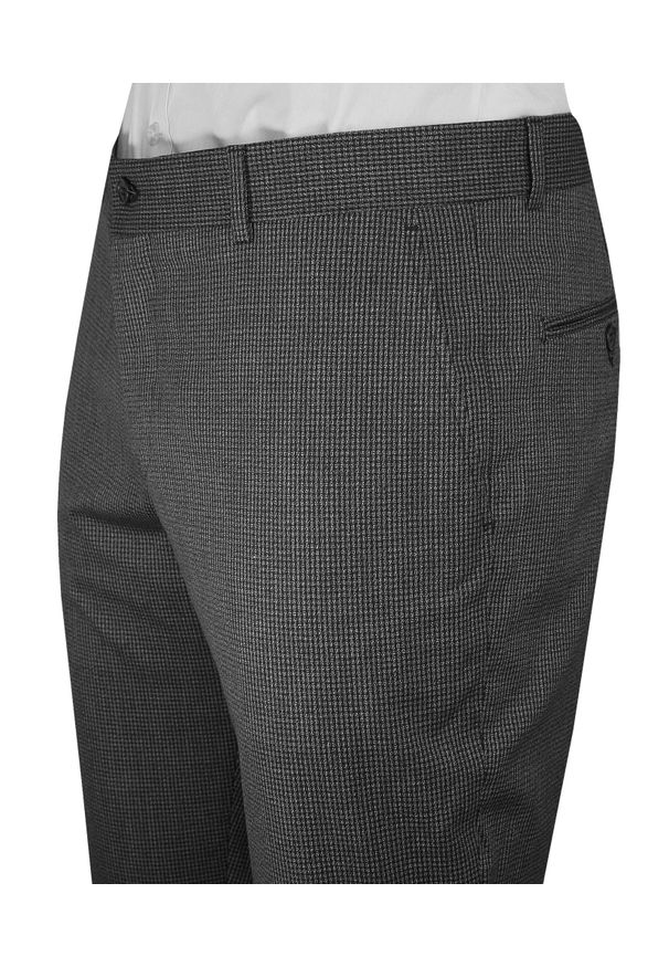 Rigon - Czarne Eleganckie Casualowe Spodnie Męskie -RIGON- Zwężane, Chinosy, w Drobną Pepitkę, Cienkie. Okazja: na co dzień. Kolor: czarny. Materiał: bawełna, lycra, poliester. Styl: elegancki, casual
