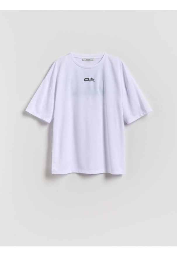 Reserved - Szybkoschnący t-shirt z nadrukiem - biały. Kolor: biały. Materiał: dzianina. Wzór: nadruk. Styl: sportowy