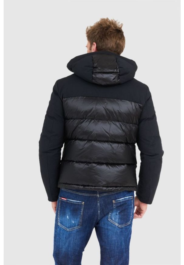 Blauer USA - BLAUER Czarna puchowa kurtka męska z kapturem EDUARDO, Rozmiar M. Typ kołnierza: kaptur. Kolor: czarny. Materiał: puch