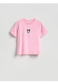 Reserved - T-shirt z nadrukiem - pastelowy róż. Kolor: różowy. Materiał: dzianina, bawełna. Wzór: nadruk