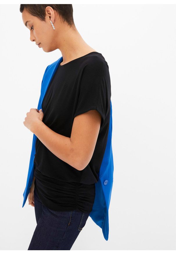 bonprix - T-shirt z lejącej wiskozy. Kolor: czarny. Materiał: wiskoza