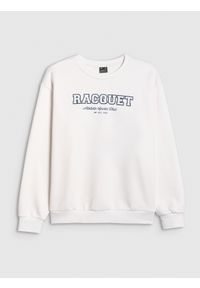 4f - 4F Bluza dresowa nierozpinana bez kaptura damska - biała M. Okazja: na co dzień. Typ kołnierza: bez kaptura. Kolor: biały. Materiał: dresówka. Styl: sportowy, casual