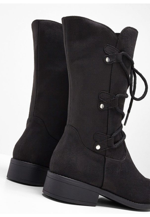 bonprix - Kozaki sznurowane. Kolor: czarny. Materiał: polar. Styl: klasyczny